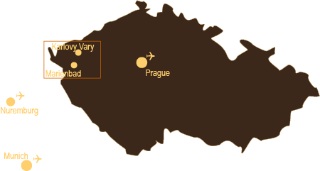Map of golf destinations in the Czech Republic